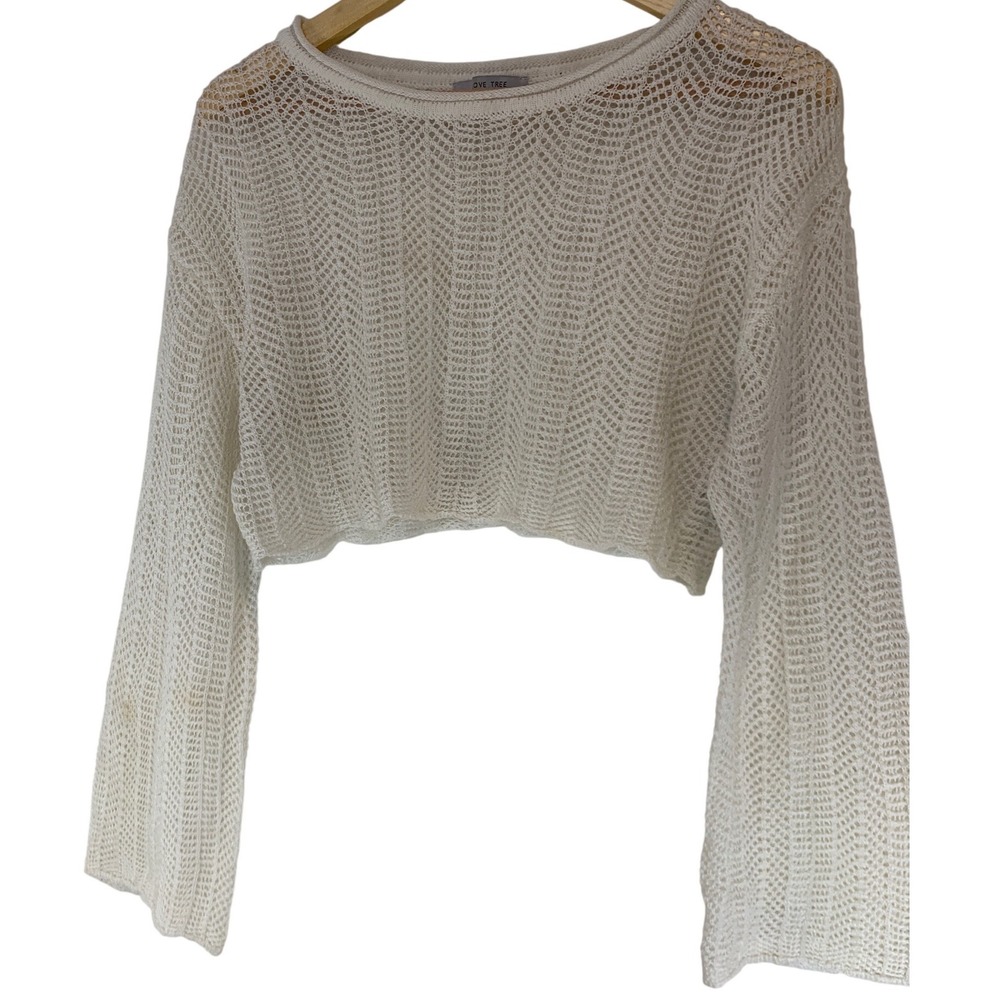 Fairy Crochet Knit Crop‎ Sweater Medium Boho Coastal Festival White Womens